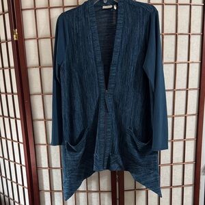 LOGO by Lori Goldstein Deep Navy Open-Front Zip Cardigan PTP 20 inches.
